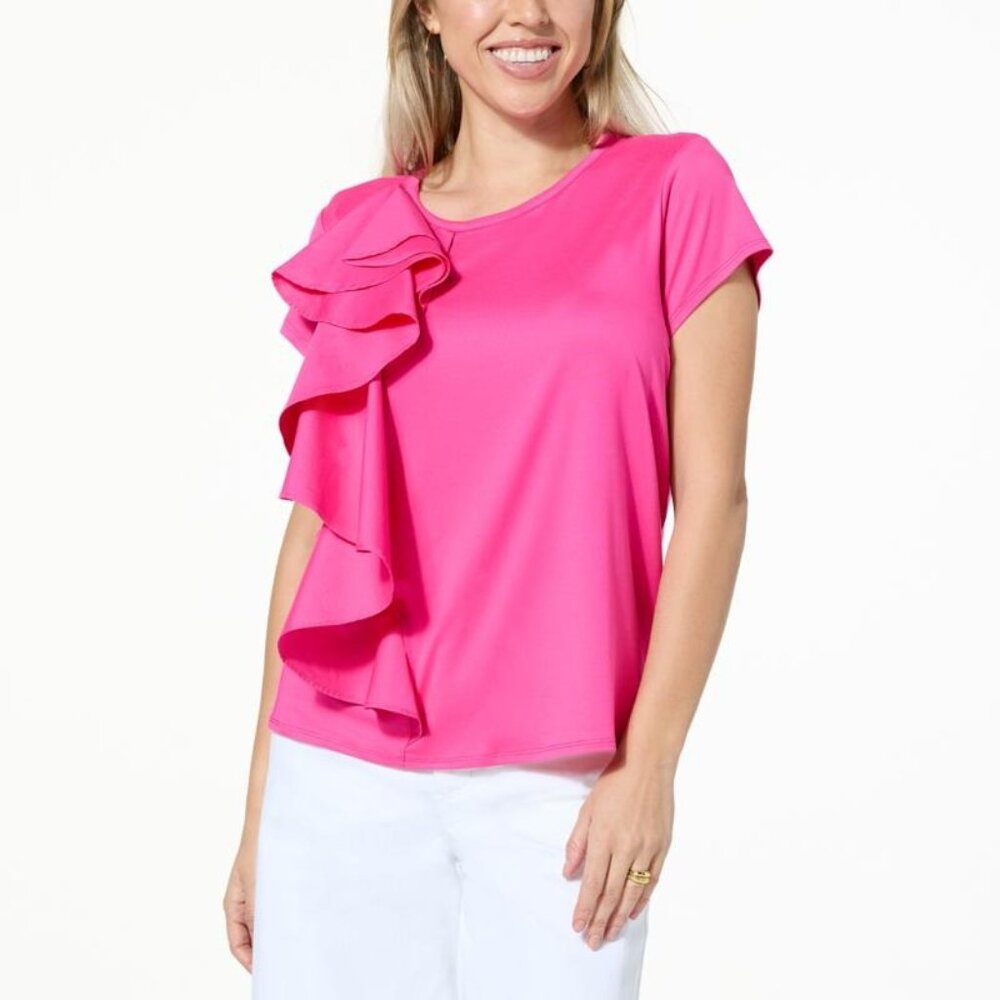 CWonder by Christian Siriano Flowing Ruffle Tee Size XL Lipstick Pink Barbiecore